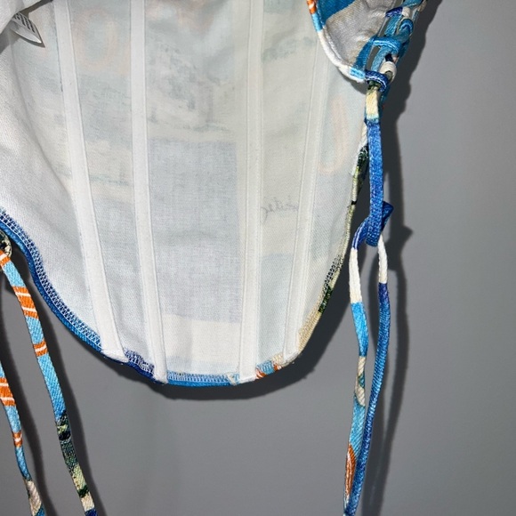 White Fox Boutique Strapless top with Blue and Green Print - Picture 11 of 13